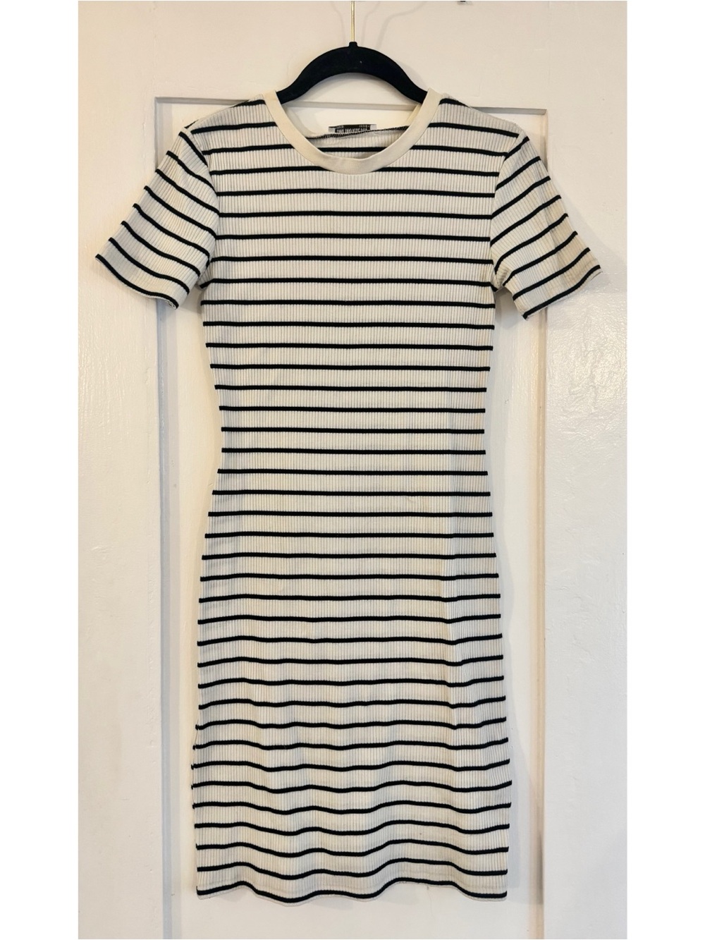 Zara Navy & White Striped Ribbed Bodycon Dress size small
